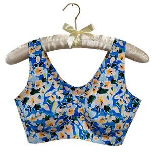 Knix XXL Floral Wireless Contour‎ Bra Blue Pink Stretch Pullover Comfort Lounge